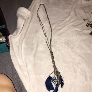 Long brown suede and silver necklace